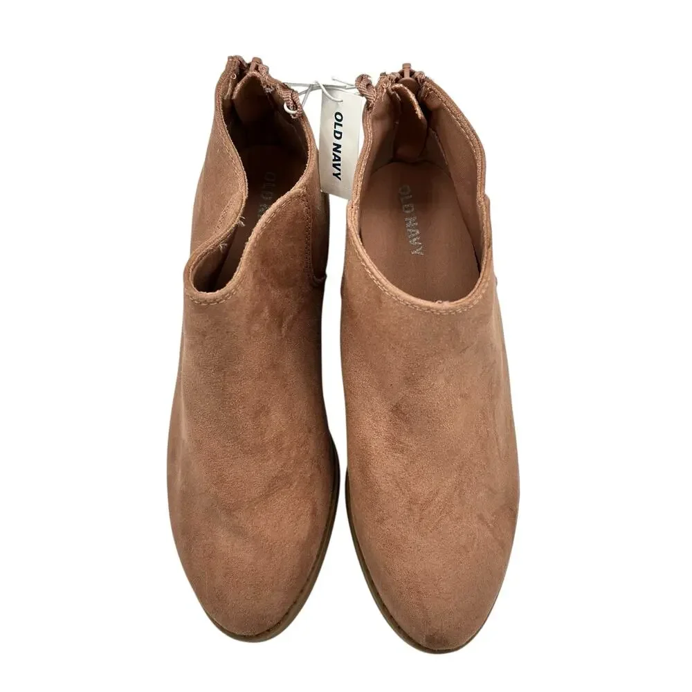 Old Navy Girls Tan Suede Rear Zip Stacked Block Heel Ankle‎ Booties Size 4